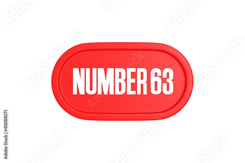 63 Number sign in red color isolated on white background, 3d render.