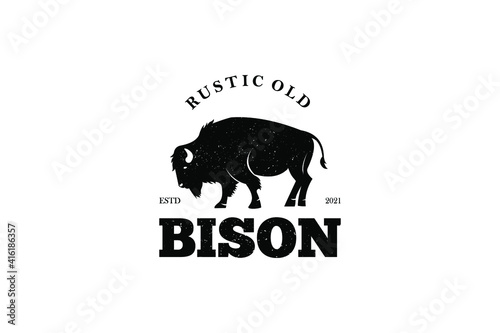 Fototapete Bison Silhouette Vintage Logo Design Emblem Template