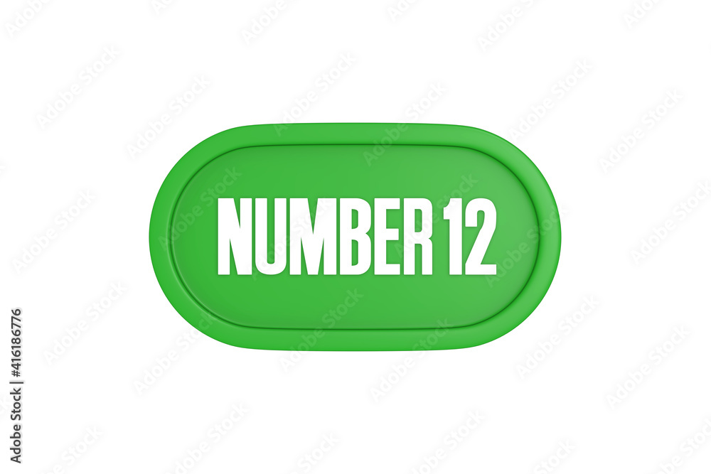 12 Number sign in green color isolated on white background, 3d render. 12 Number sign in green color isolated on white background, 3d render.