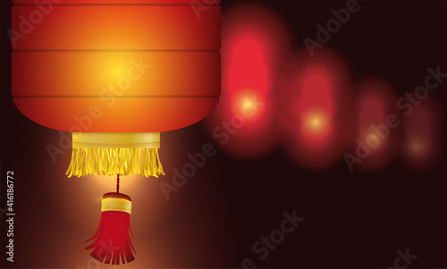 Chinese lantern in a row illuminating the night, Vector Illustration