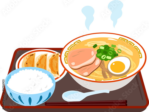 ラーメン、餃子、ライスのセット