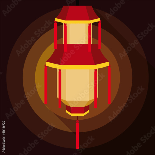 Chinese palace lantern in flat style illuminating the night, Vector Illustration