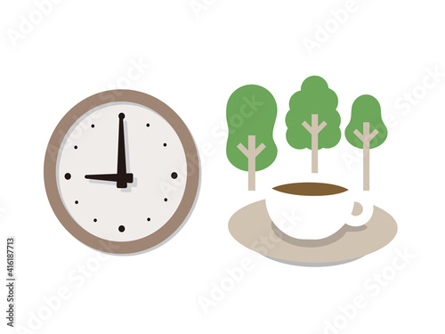 時計とコーヒーカップ