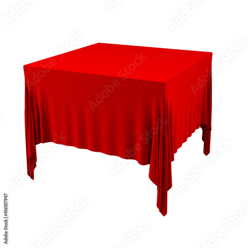 Empty red tablecloth isolated on white.
