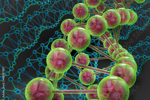 Wireframe DNA molecules structure.