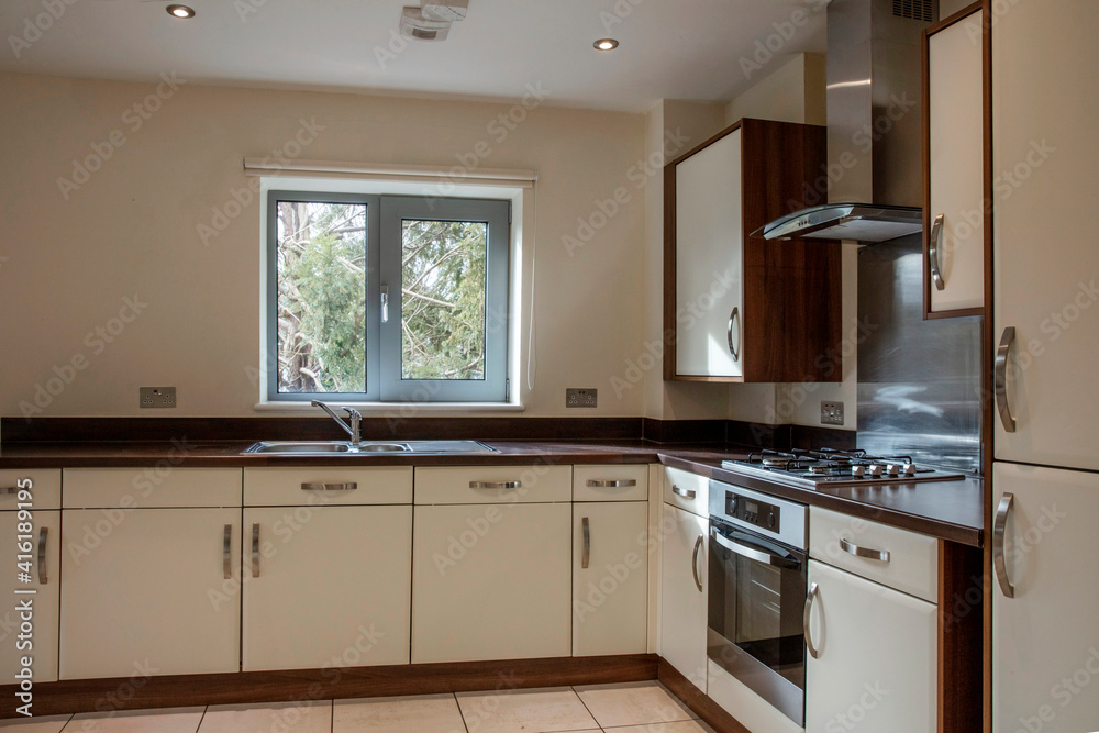 View of a kitchen area in a modern apartment View of a kitchen area in a modern apartment