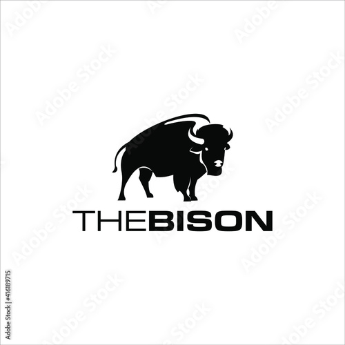 Bison Silhouette Logo Standing Wild Buffalo Animal Vector Graphic Design Element Ideas