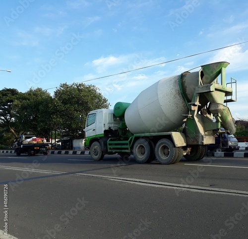 truck on the road, or truk lewat di jalan, Yogyakarta, Indonesia
