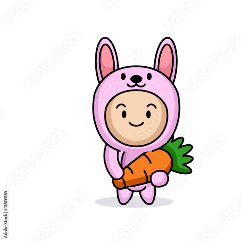 Cute kid with a bunny rabbit costume