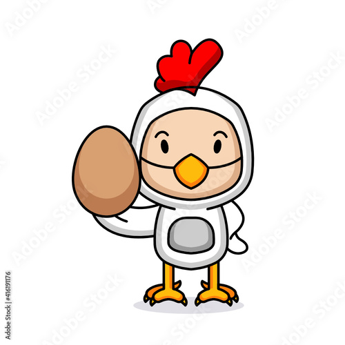 Cute kid with chicken costume mascot