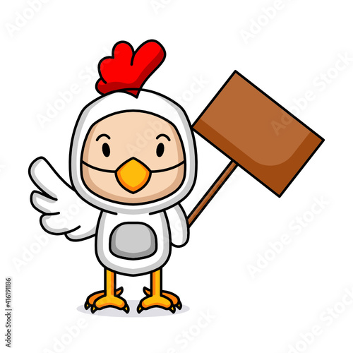 Cute kid with chicken costume mascot