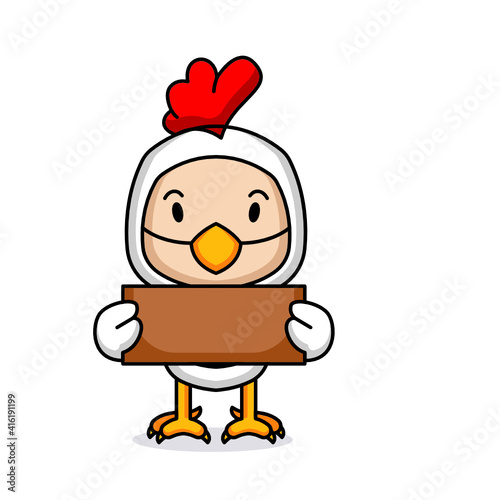 Cute kid with chicken costume mascot
