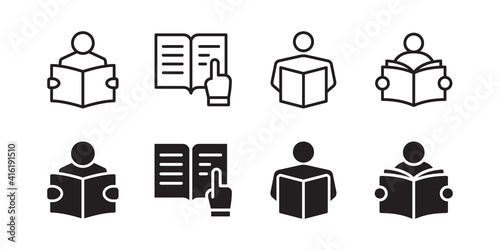 Reading icon set. Vector graphic illustration. Suitable for website design, logo, app, template, and ui. 