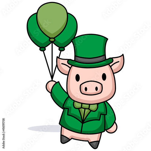 Cute pig with St. Patrick's Day costume