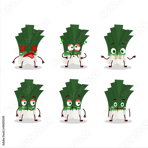 Leek cartoon in character with nope expression