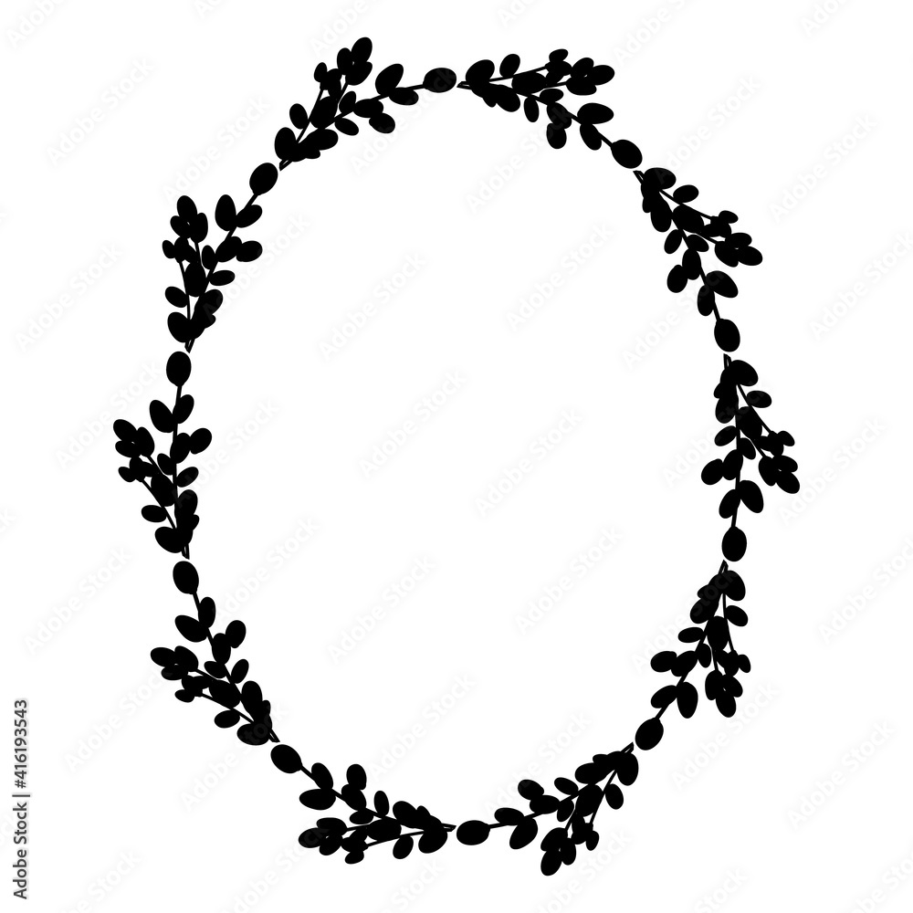 Willow Easter wreath.Oval wreath of willow branches. Vector illustration isolated on a white background. Design for Easter, wedding, spring decor Willow Easter wreath.Oval wreath of willow branches. Vector illustration isolated on a white background. Design for Easter, wedding, spring decor