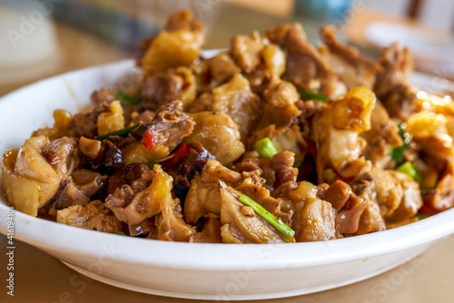 A delicious Chinese dish, stir-fried local chicken