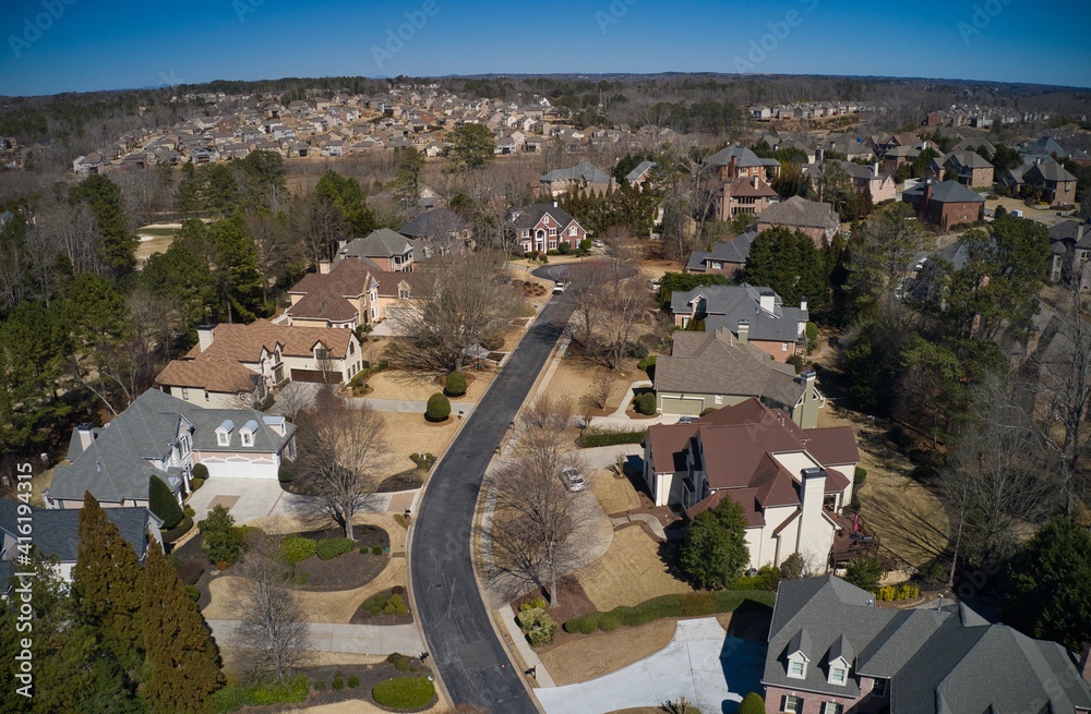 Aerial panoramic view of house cluster in an upscale sub division in ...