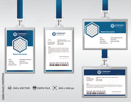 Corporate ID Card Design Template. Modern Horizontal and Clean Blue Identity Cards with CMYK colors. Vector EPS
