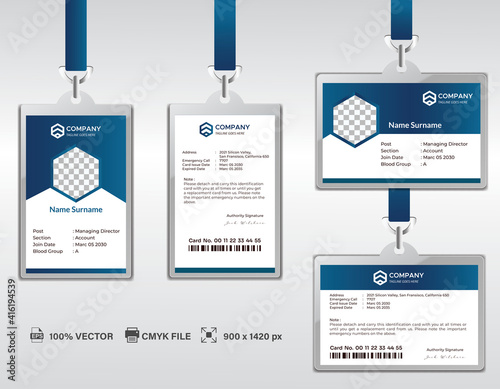 Corporate ID Card Design Template. Modern Horizontal and Clean Blue Identity Cards with CMYK colors. Vector EPS
