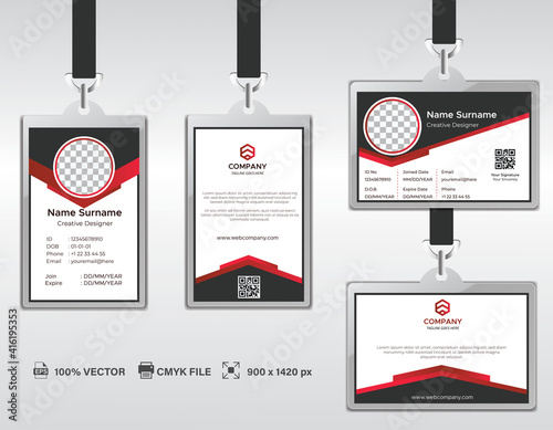 Corporate ID Card Design Template. Modern Horizontal and Clean Red Identity Cards with CMYK colors. Vector EPS