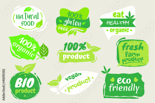 Colorful Organic Food Logo Collection. Vector templates