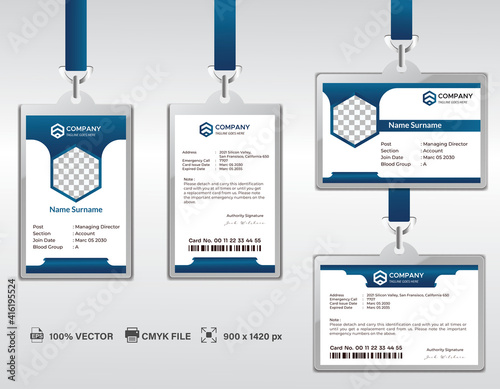 Corporate ID Card Design Template. Modern Horizontal and Clean Blue Identity Cards with CMYK colors. Vector EPS