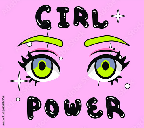 Girl power handwritten inscription in rounded font. Hand lettering of feminist slogan, phrase or quote. Modern vector illustration for t-shirt print, sticker or patch.