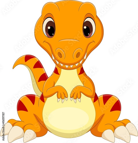 Cartoon baby tyrannosaurus dinosaur sitting
