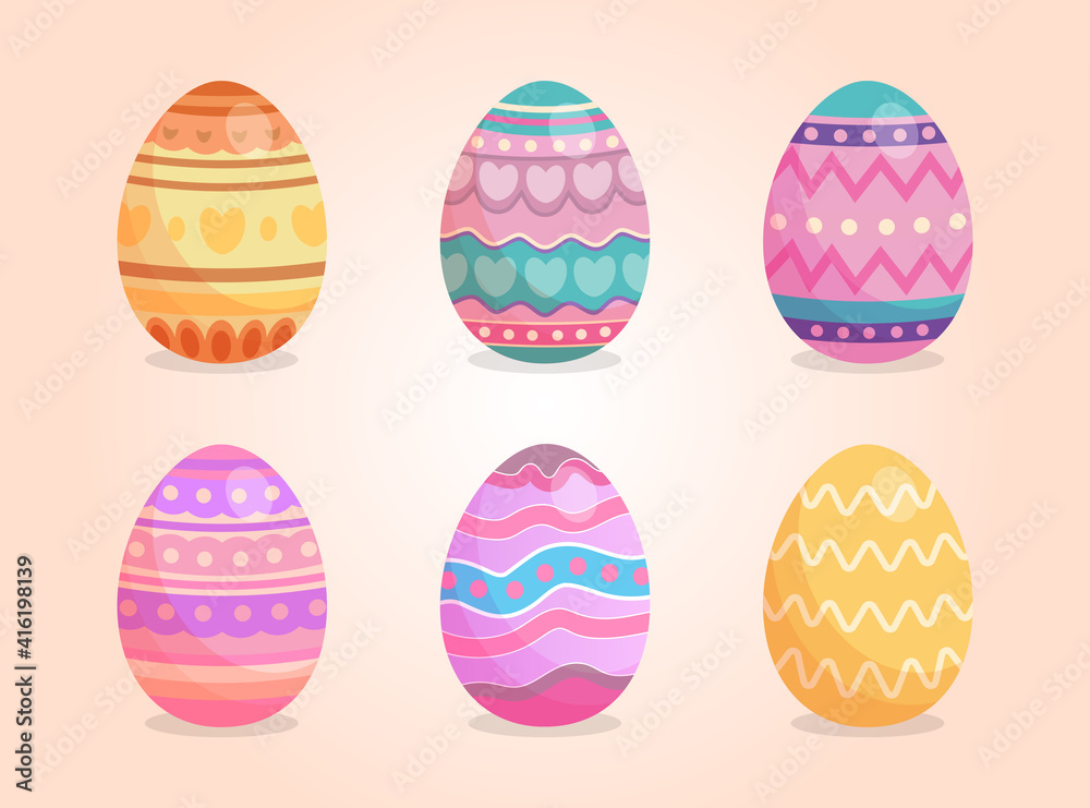 Set of Easter eggs with different texture Vector Illustration. Happy easter eggs with abstract decoration can use for gretting cards, poster, banners, flyer, website Set of Easter eggs with different texture Vector Illustration. Happy easter eggs with abstract decoration can use for gretting cards, poster, banners, flyer, website