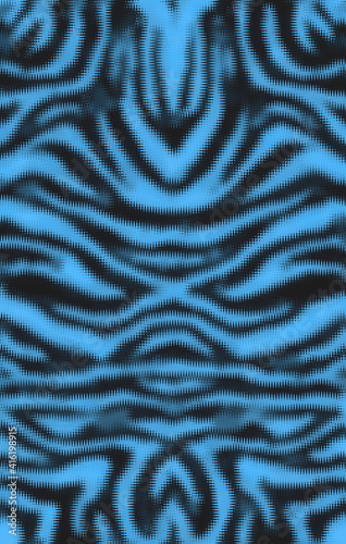 Fashionable zebra skin, symmetrical striped texture, ripple effect glitch style. Techno background. Digital wallpaper. Illustration for printing.
