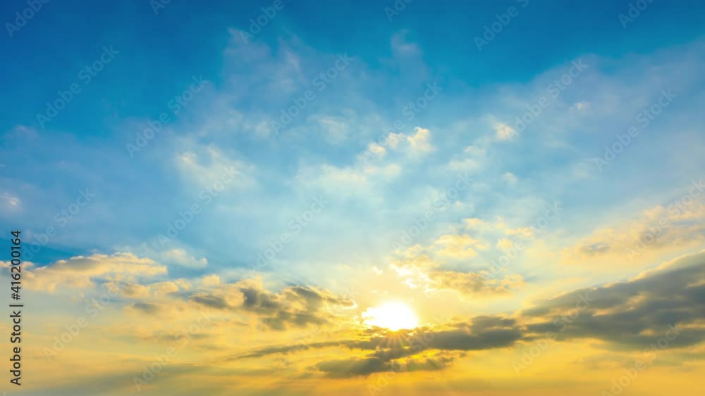 4K Time lapse,beautiful sky with clouds background,Blue sky with clouds and sun,Clouds at sunset.