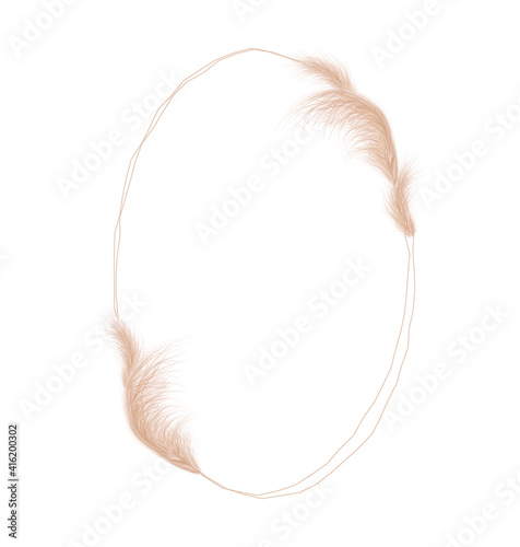 Frame of dried natural pampas grass. Floral ornament elements in boho style. Vector illustration of cortaderia selloana. New trendy home decor.
