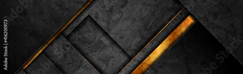 Luxury golden and black grunge geometric abstract background. Vector retro banner design
