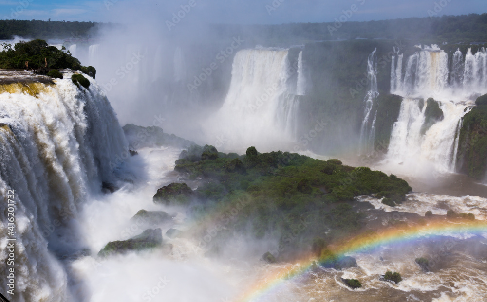 Complex of waterfalls (Cataratas del Iguazu) on Iguazu River on border of Brazil and Argentina