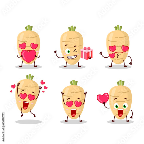 Long radish cartoon character with love cute emoticon