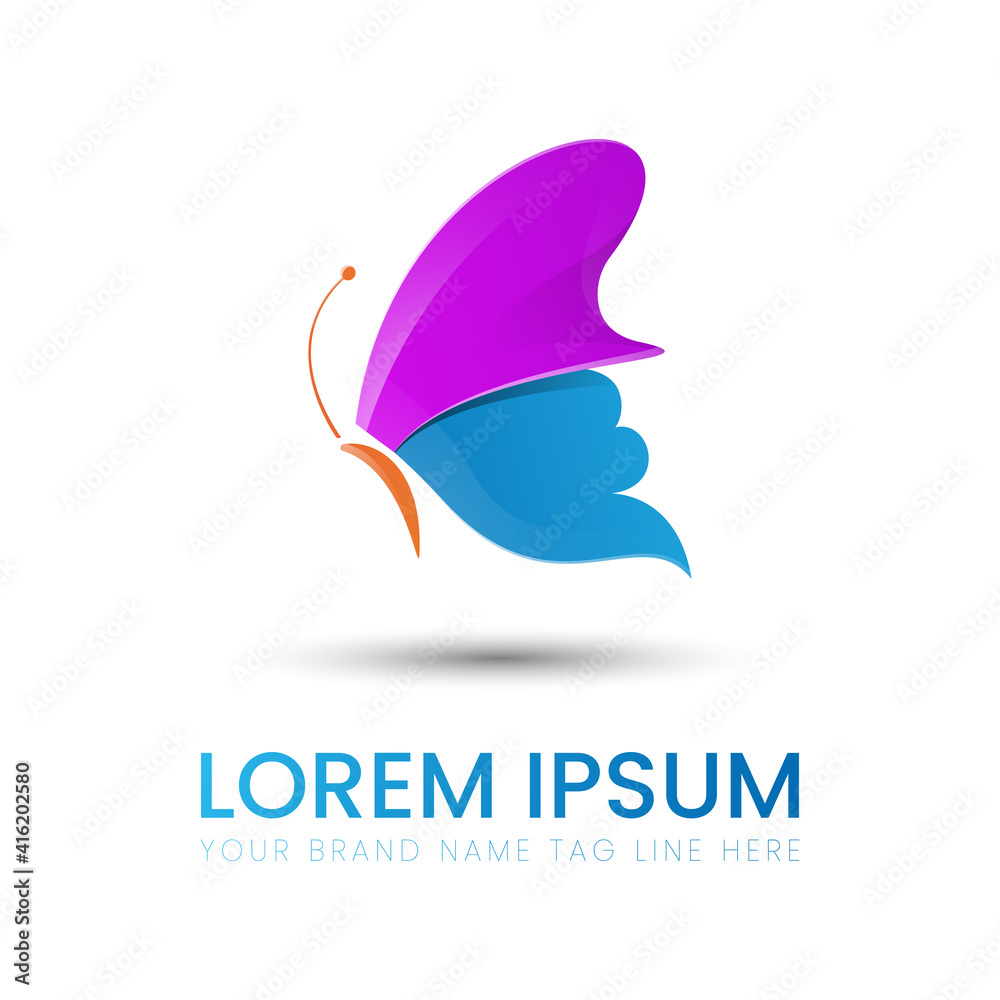 Colorful Butterfly illustration logo template 3D Colorful Butterfly illustration logo template 3D