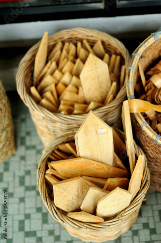 Handicrafts on woven basket for sale at sibu Heritage Center in Sibu, Sarawak, Malaysia. photo