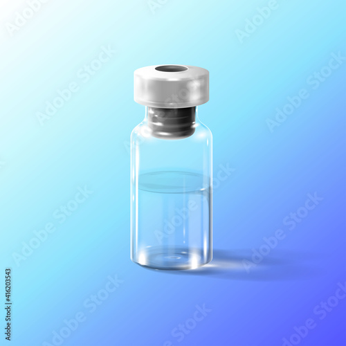 vector image of a medical drug in a glass bottle with a rubber stopper and a metal cap, medical vials with medicinal solution, realistic vector laboratory glassware