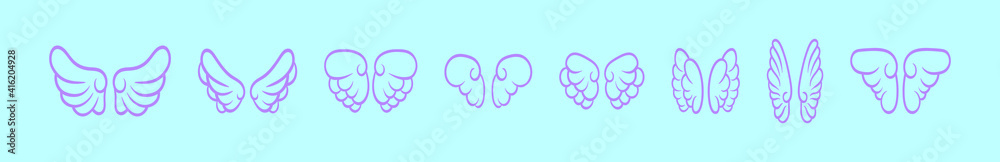 set of angel wings cartoon icon design template with various models. vector illustration isolated on blue background set of angel wings cartoon icon design template with various models. vector illustration isolated on blue background