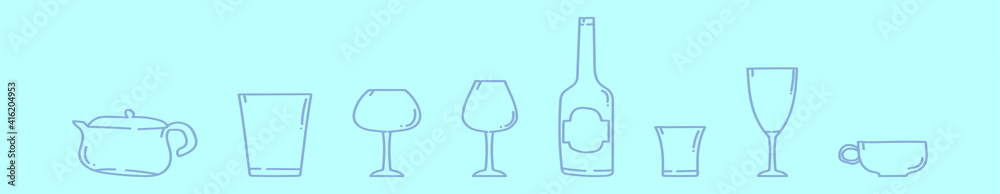 set of glass kids cartoon design template with various models. vector illustration isolated on blue background set of glass kids cartoon design template with various models. vector illustration isolated on blue background
