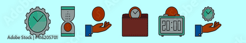 set of time is money cartoon icon design template with various models. vector illustration isolated on blue background