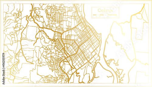 Cairns Australia City Map in Retro Style in Golden Color. Outline Map.