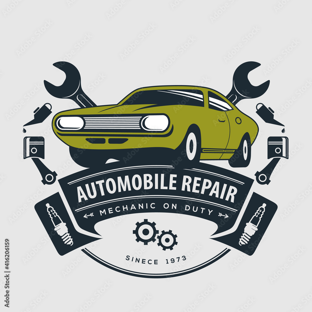 Car repair service, vintage Logo design concept with classic retro car ...