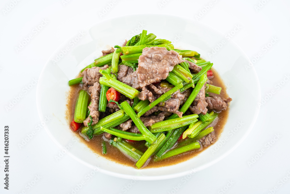 Chinese food, home-cooked dish, fried beef with celery Chinese food, home-cooked dish, fried beef with celery