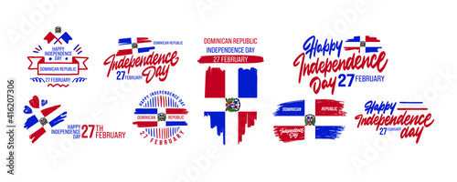 Vector illustration set of Happy Dominican Republic Independence Day 27 February. Flag isolated on white background. photo