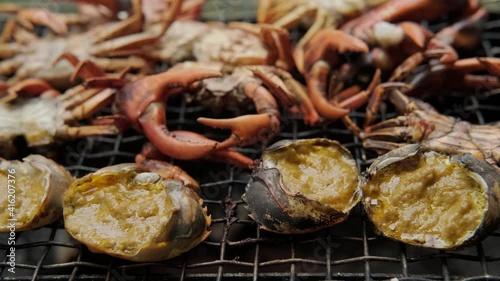 Part of inside field crab most delicious grill on the stove, food of local Thai food