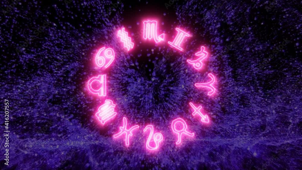 Stockvideo Zodiac sign slow rotate and abstract dark violet million