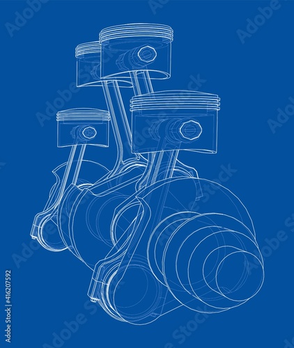Engine crankshaft with pistons outline. Vector