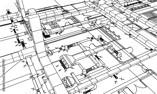 BIM air ducts design 3d illustration vector